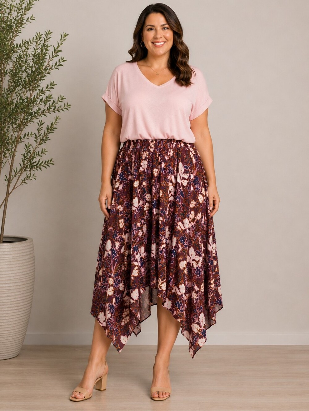 RACHEL Rachel Roy Eden Floral Handkerchief Midi Skirt 1X NWT A-288